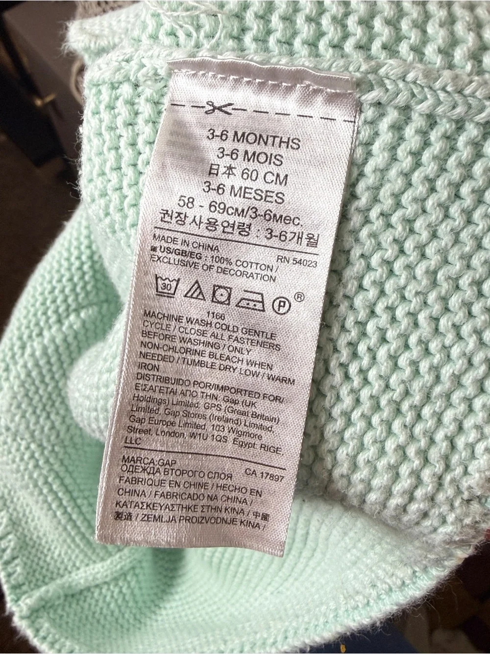 Baby GAP Strawberry Cardigan Sweater Mint Green 3-6 Months 100% Cotton
